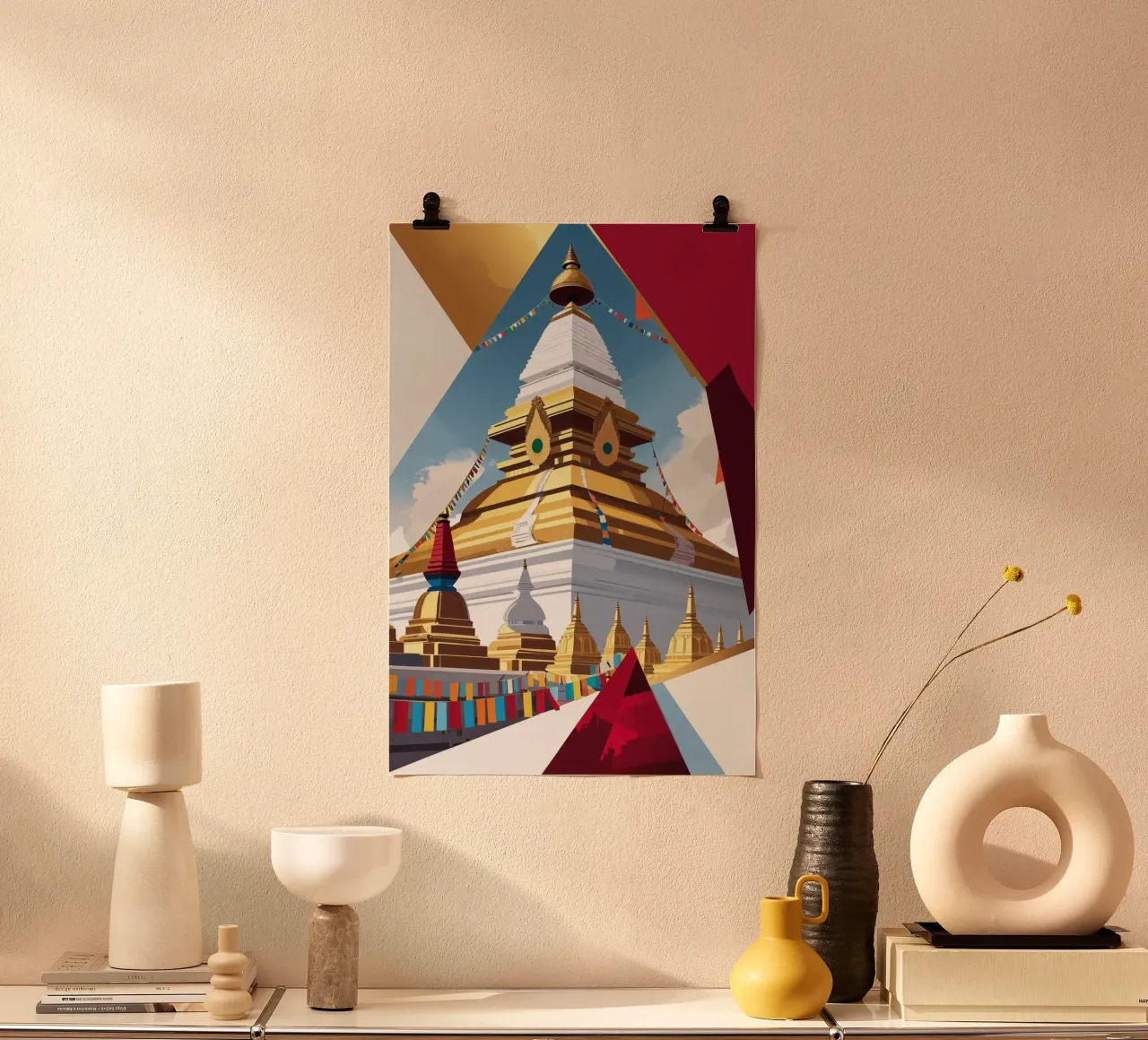 Majestic Stupa with Himalayan Backdrop poster con telaio in alluminio da AlbertKlee