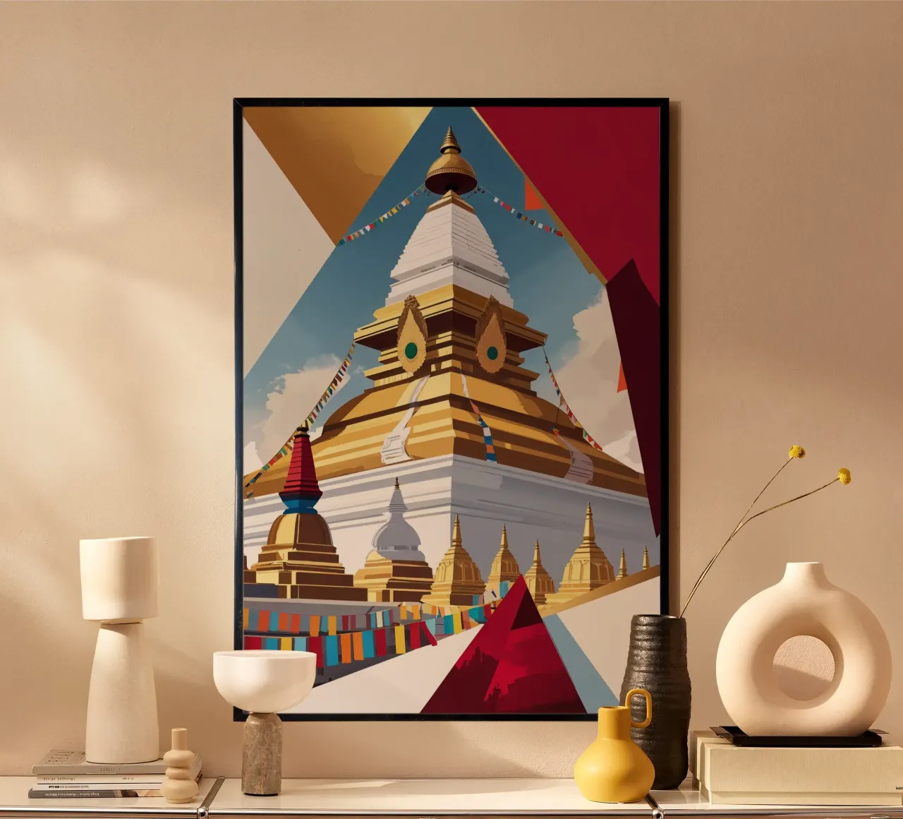 Majestic Stupa with Himalayan Backdrop poster con telaio in alluminio da AlbertKlee