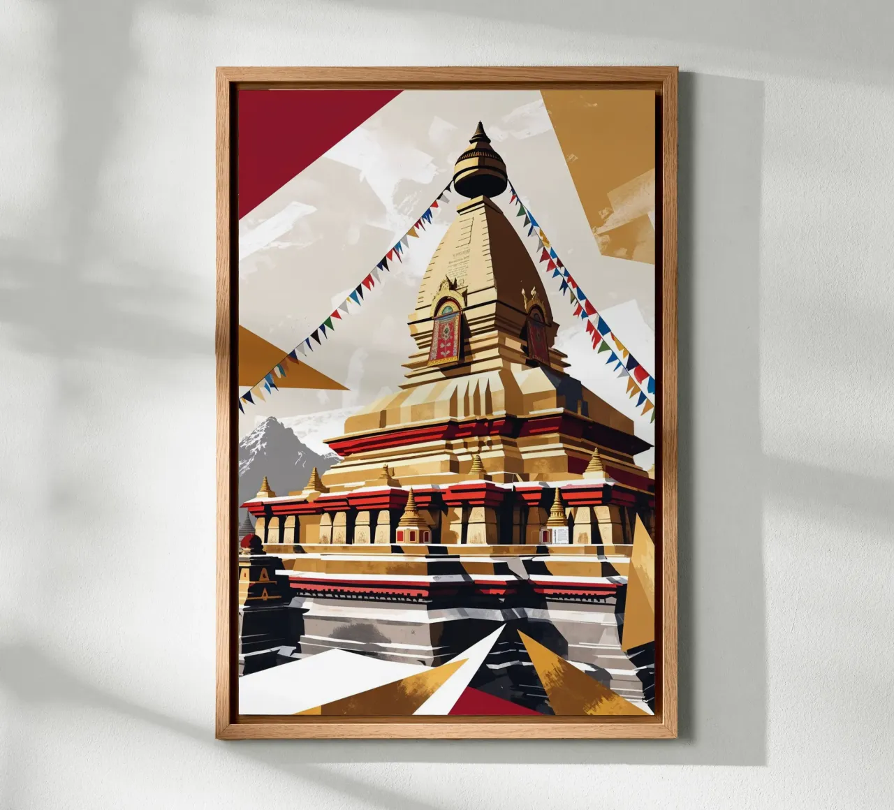Golden Geometric Stupa with Vibrant Flags tela con Cornice a cassetta da AlbertKlee