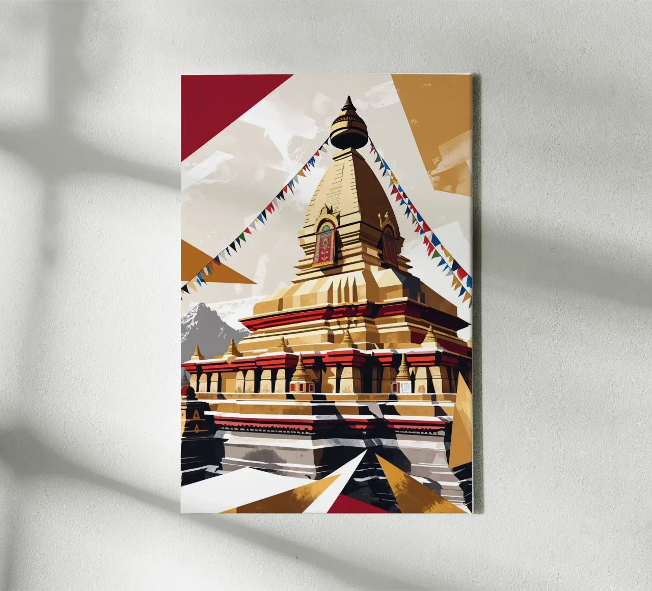 Golden Geometric Stupa with Vibrant Flags tela con Cornice a cassetta da AlbertKlee