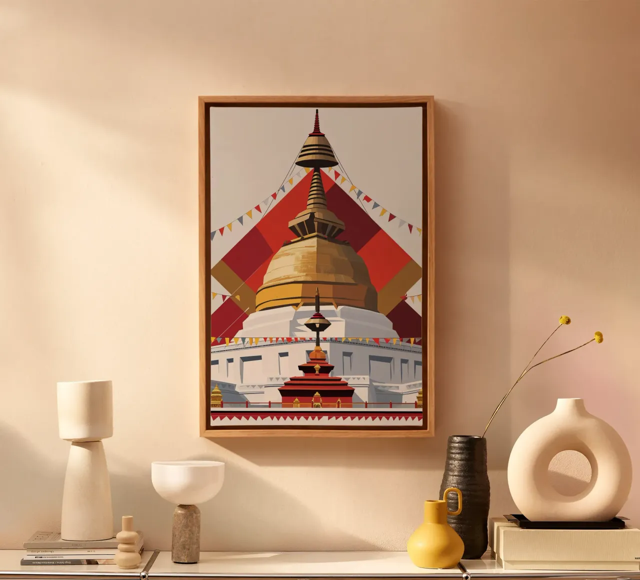 Golden Stupa with Sacred Geometry tela con Cornice a cassetta da AlbertKlee