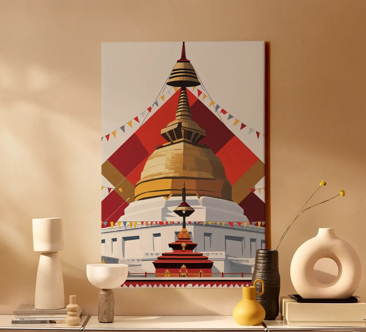 Golden Stupa with Sacred Geometry tela con Cornice a cassetta da AlbertKlee