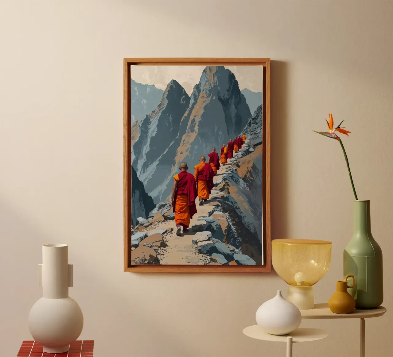 Nepalese Monks Traversing the Himalayan Path canvas met Baklijst van AlbertKlee