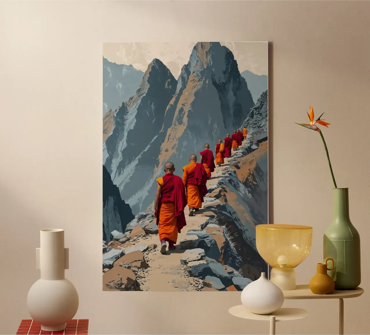 Nepalese Monks Traversing the Himalayan Path canvas met Baklijst van AlbertKlee