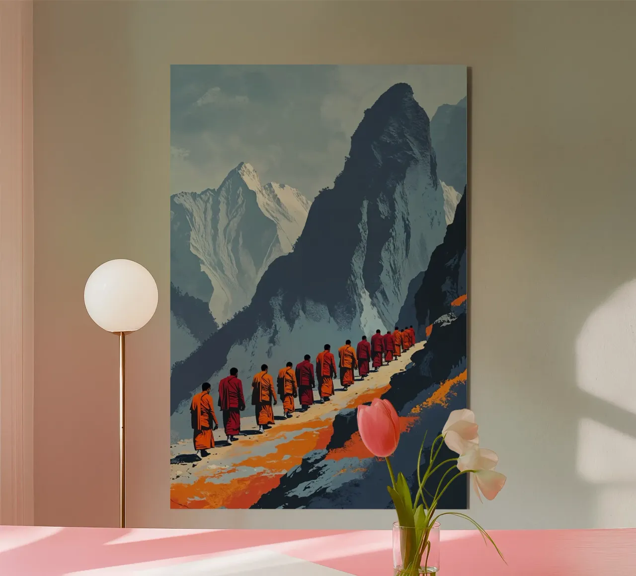Himalayan Monks in Contemplative Ascent alluminio dibond da AlbertKlee