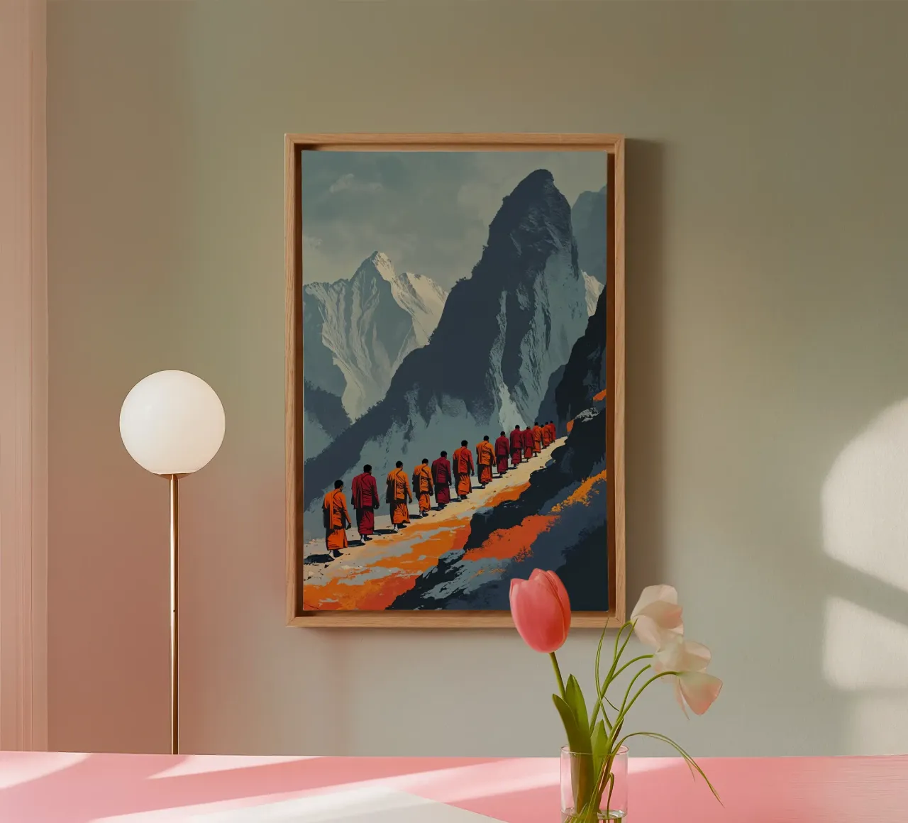 Himalayan Monks in Contemplative Ascent canvas met Baklijst van AlbertKlee