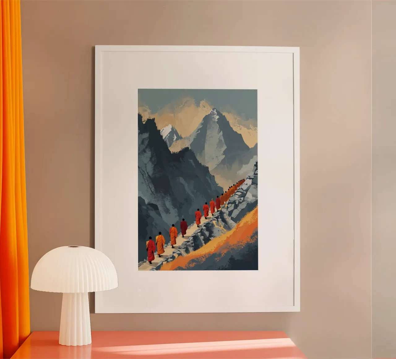 Monastic Trek Amid the Himalayan Peaks poster con telaio in plastica da AlbertKlee