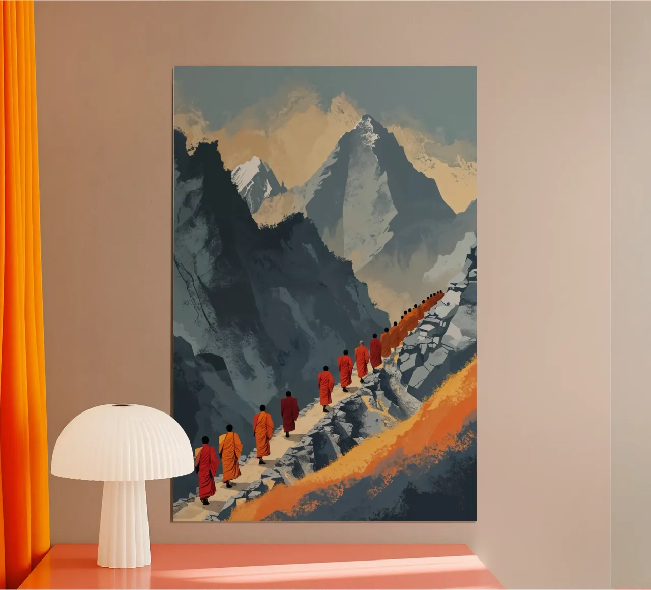 Monastic Trek Amid the Himalayan Peaks poster con telaio in plastica da AlbertKlee