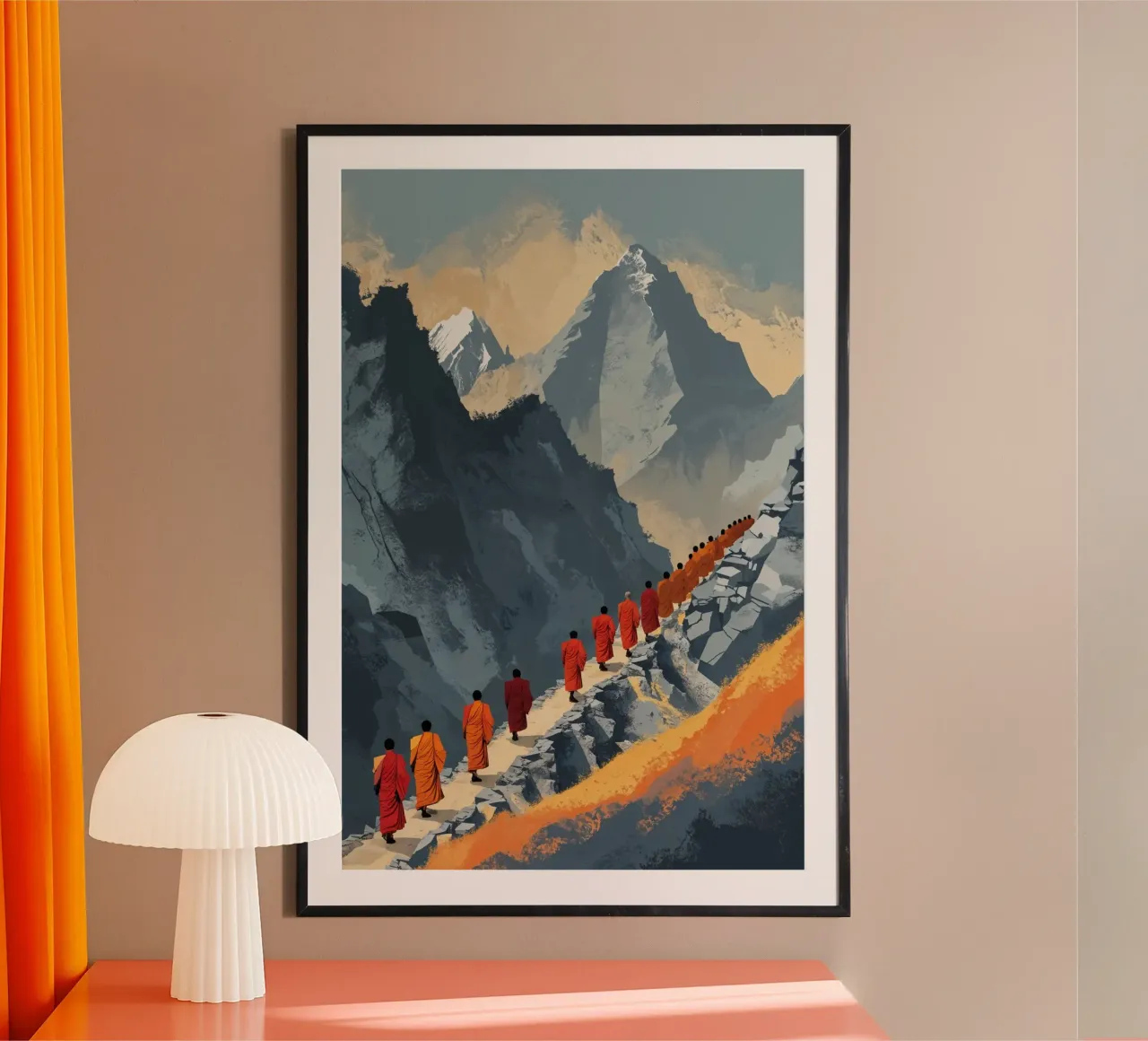 Monastic Trek Amid the Himalayan Peaks poster con telaio in plastica da AlbertKlee