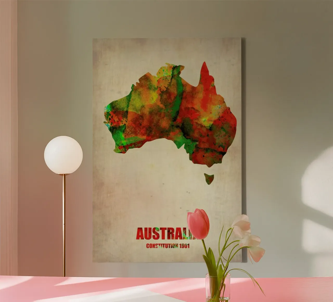 Australia Watercolor Map canvas met Baklijst van Naxart
