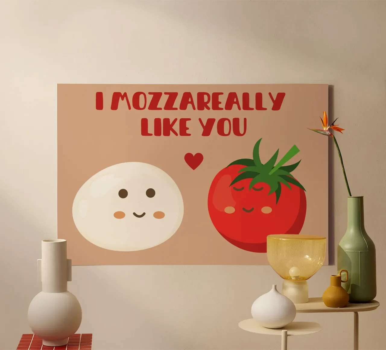 Ik mozzareally like you - leuke & grappige woordspeling over eten canvas met Baklijst van Punderful Day