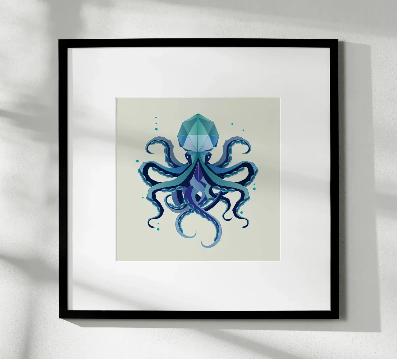 Polpo geometrico - Mistica creatura delle profondità marine poster con telaio in legno da namosh