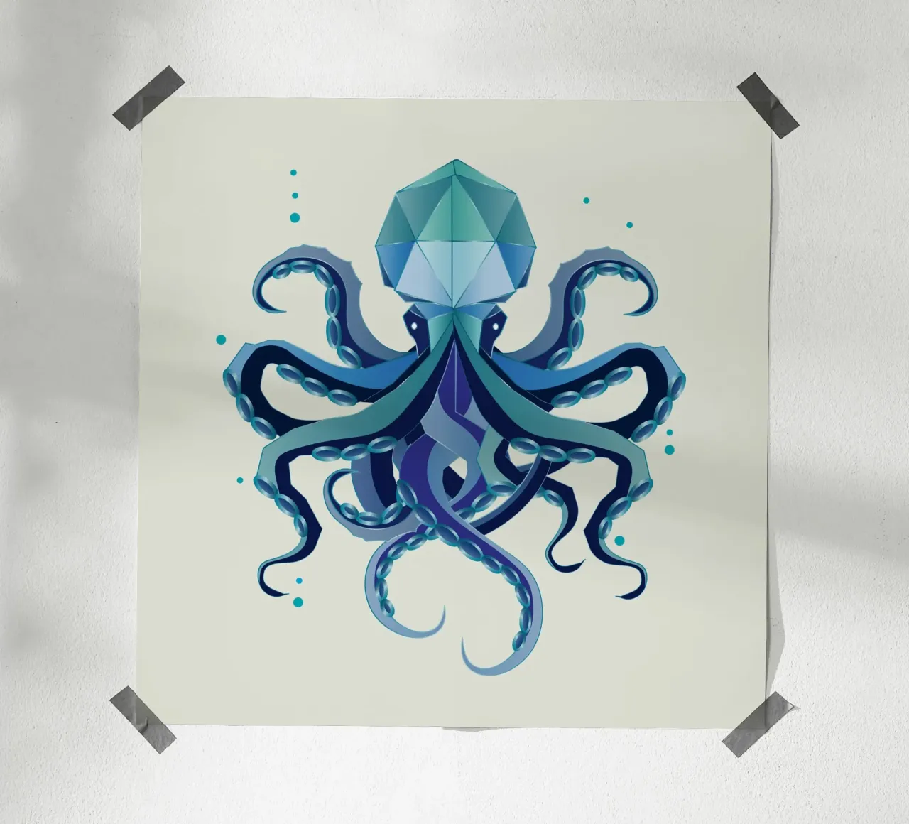 Polpo geometrico - Mistica creatura delle profondità marine poster con telaio in legno da namosh