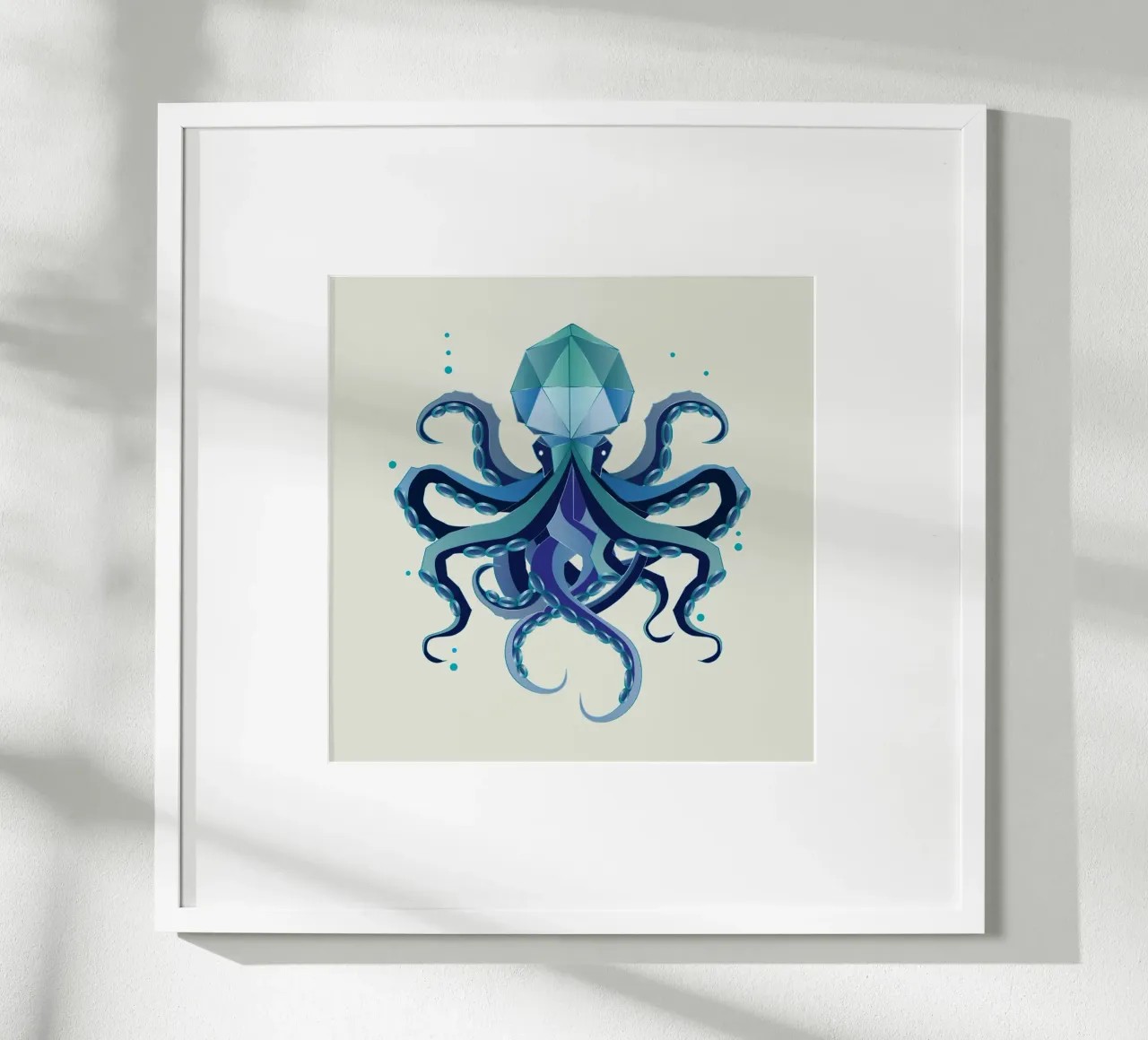 Polpo geometrico - Mistica creatura delle profondità marine poster con telaio in legno da namosh