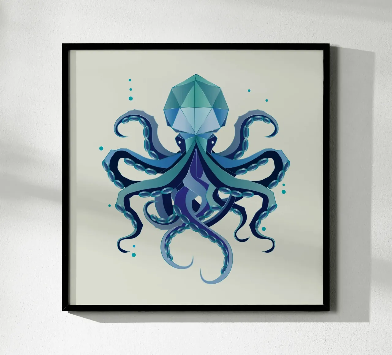Polpo geometrico - Mistica creatura delle profondità marine poster con telaio in legno da namosh
