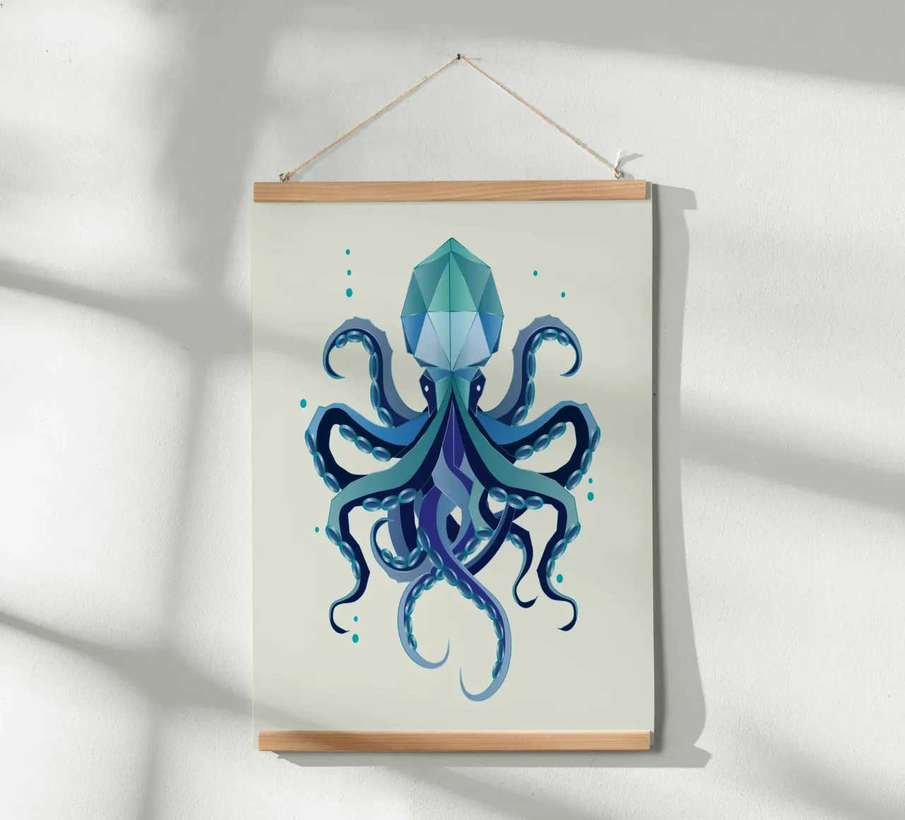 Polpo geometrico - Mistica creatura delle profondità marine poster con telaio in legno da namosh