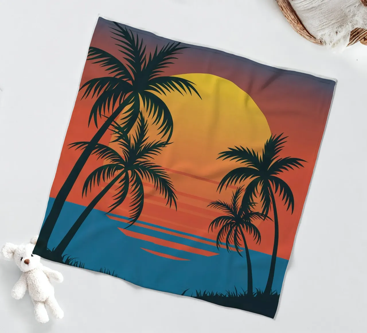 Sunset With Palm Trees fleece blanket by logic