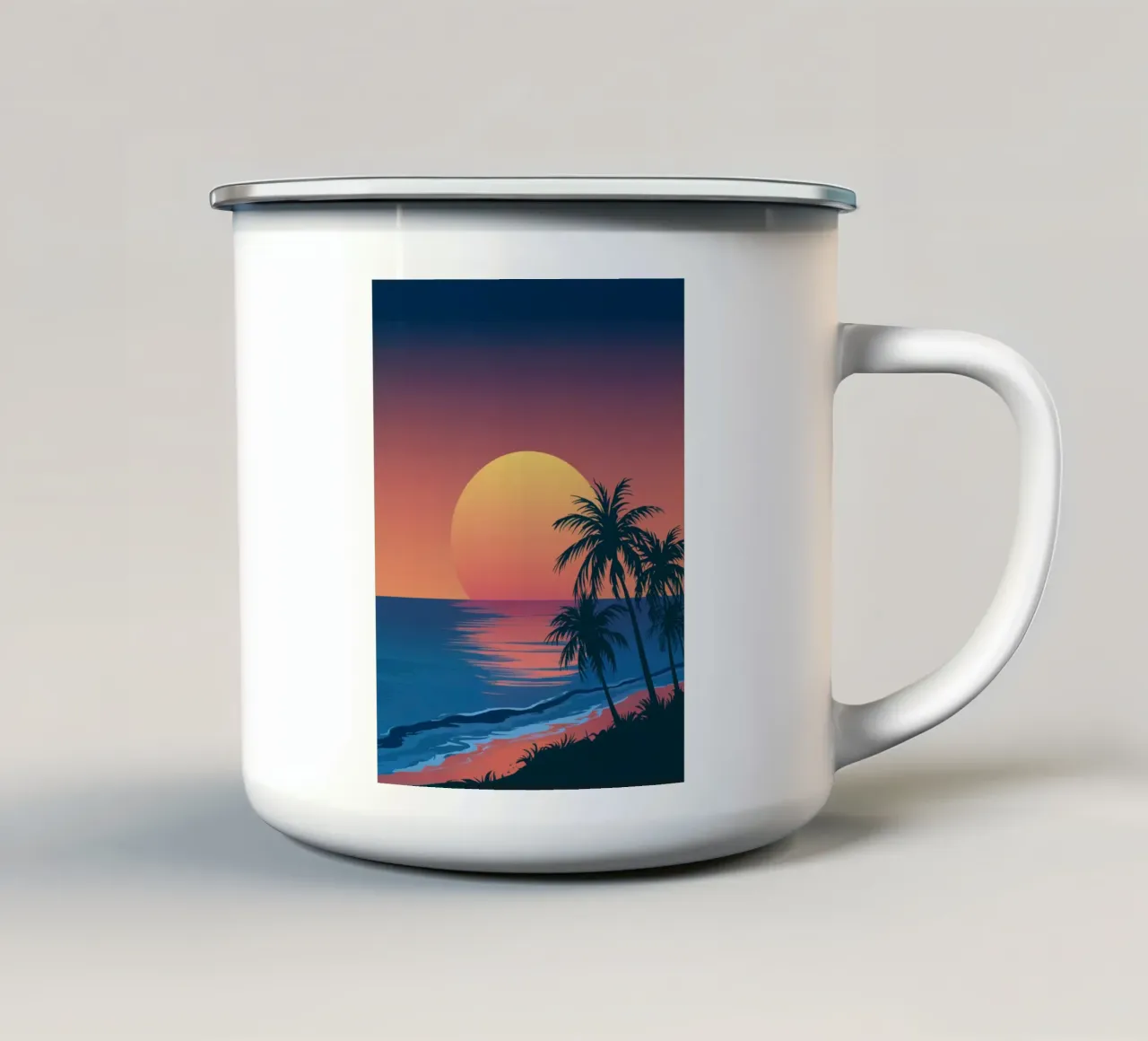 Tramonto con palme tazza in smalto da logic