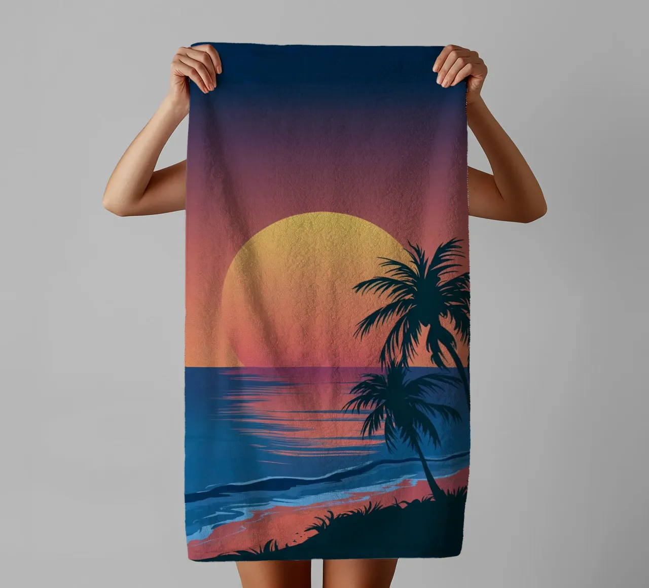 Sunset With Palm Trees towel by logic