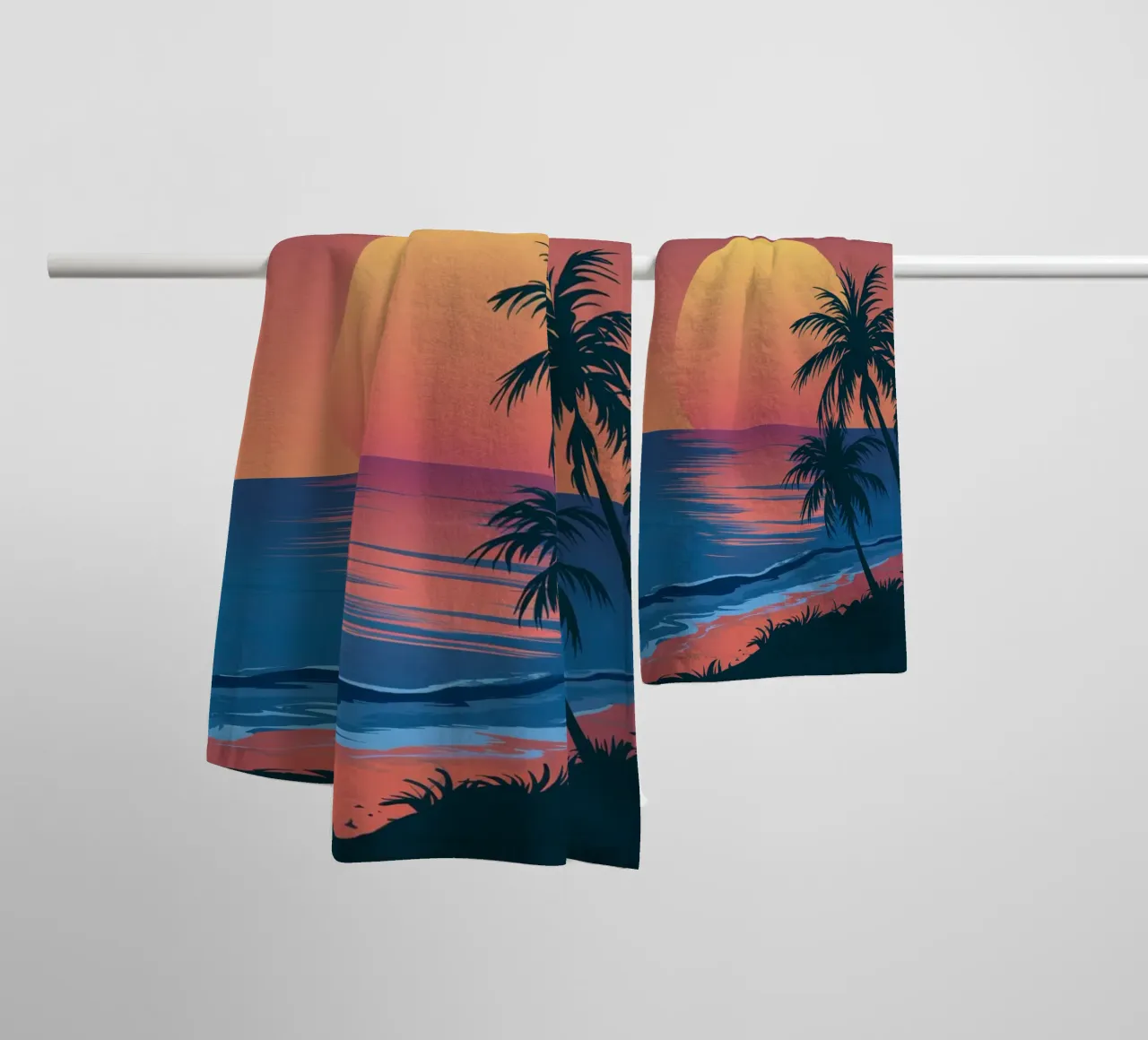 Sunset With Palm Trees towel by logic