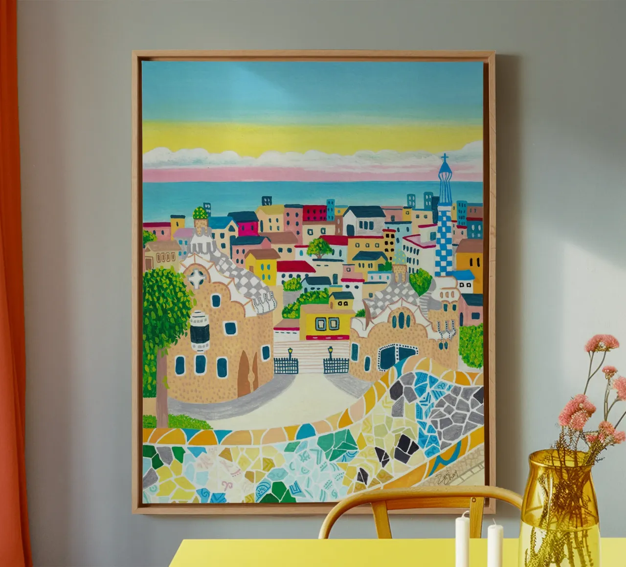 Barcelona Poster, Spanje Kunstprint, Muurkunst Reizen canvas met Baklijst van zerichay