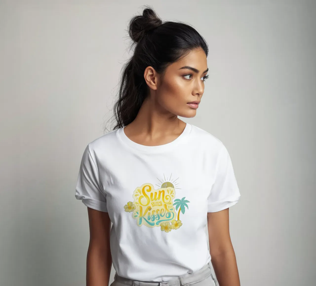 Sunshine Kisses. Summer, Palm Trees and Good Vibes. t-shirt da CalliLetters
