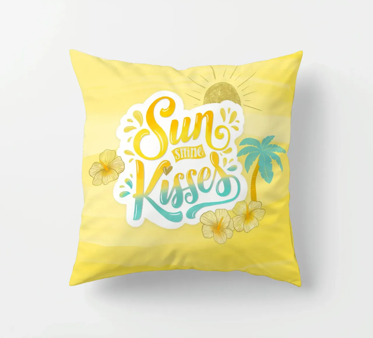 Sunshine Kisses. Summer, Palm Trees and Good Vibes. cojín de CalliLetters