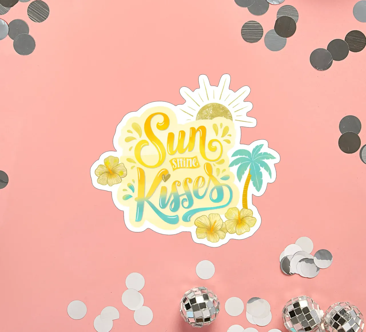 Sunshine Kisses. Summer, Palm Trees and Good Vibes. adesivo da CalliLetters