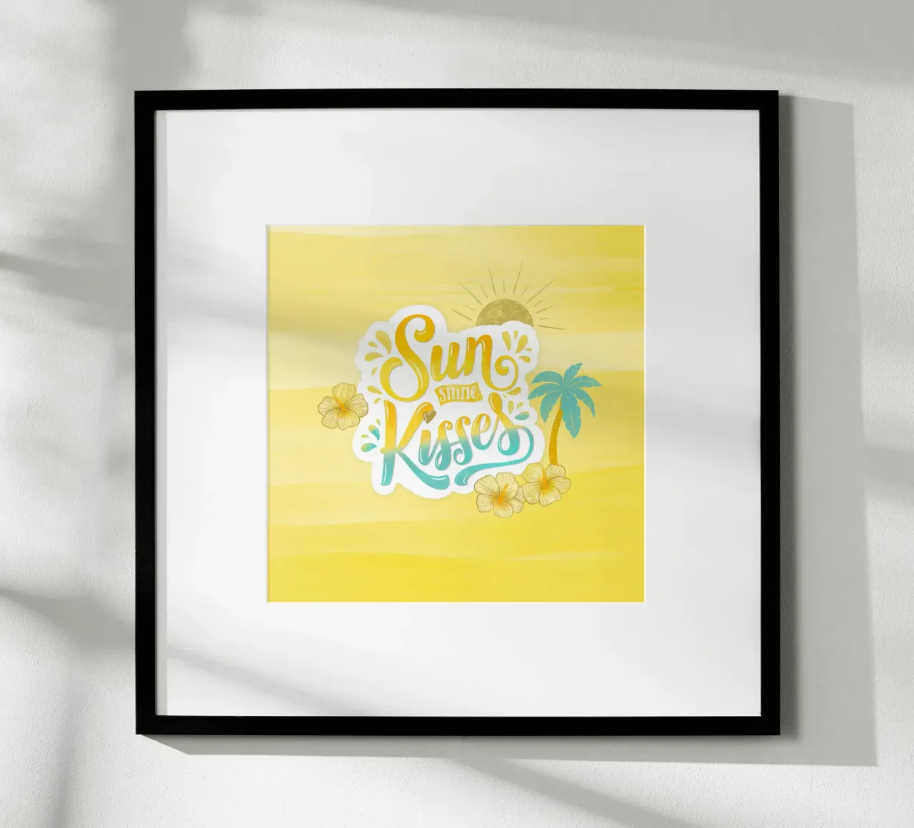 Sunshine Kisses. Summer, Palm Trees and Good Vibes. poster con telaio in alluminio da CalliLetters