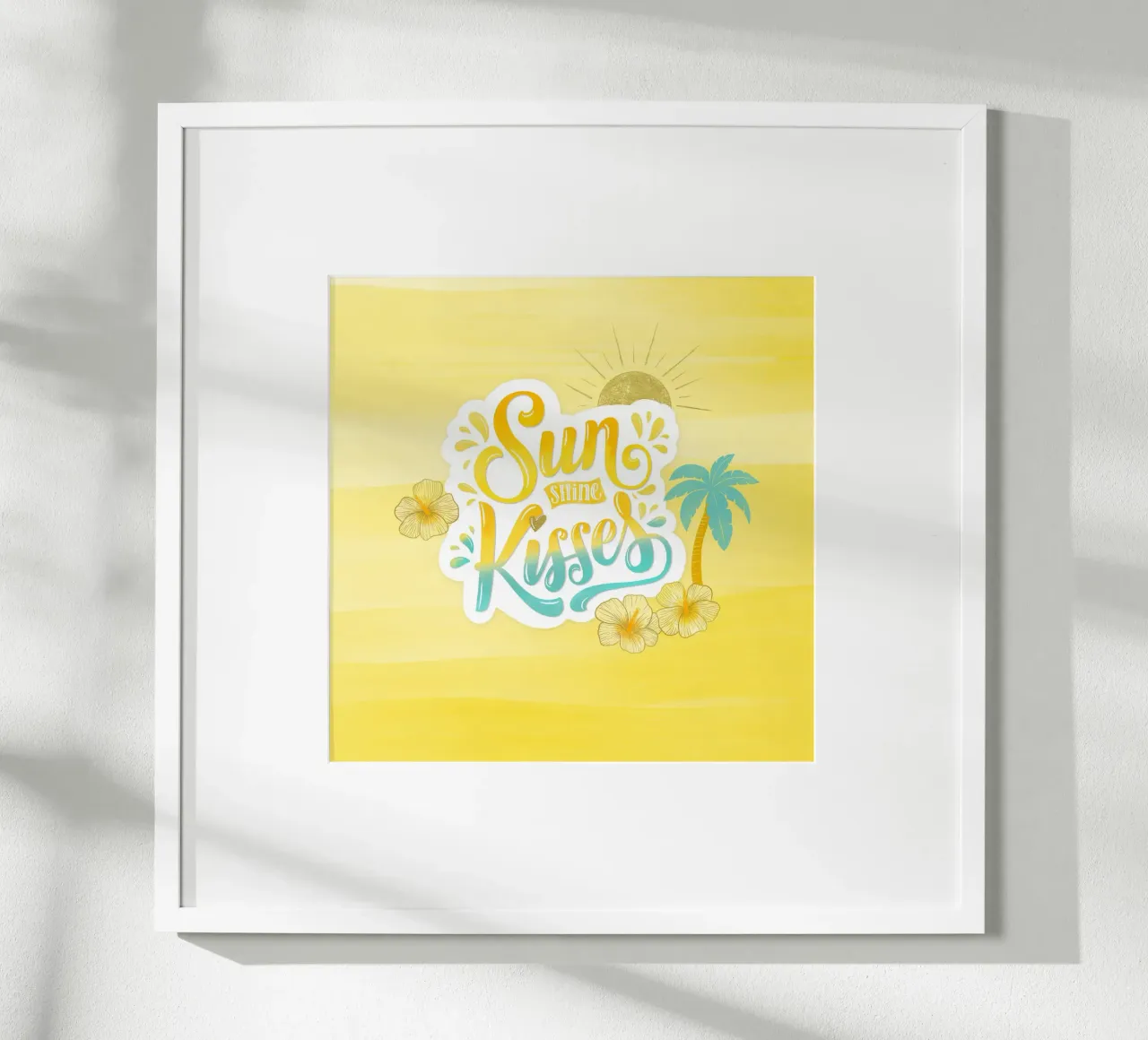 Sunshine Kisses. Summer, Palm Trees and Good Vibes. poster con telaio in alluminio da CalliLetters