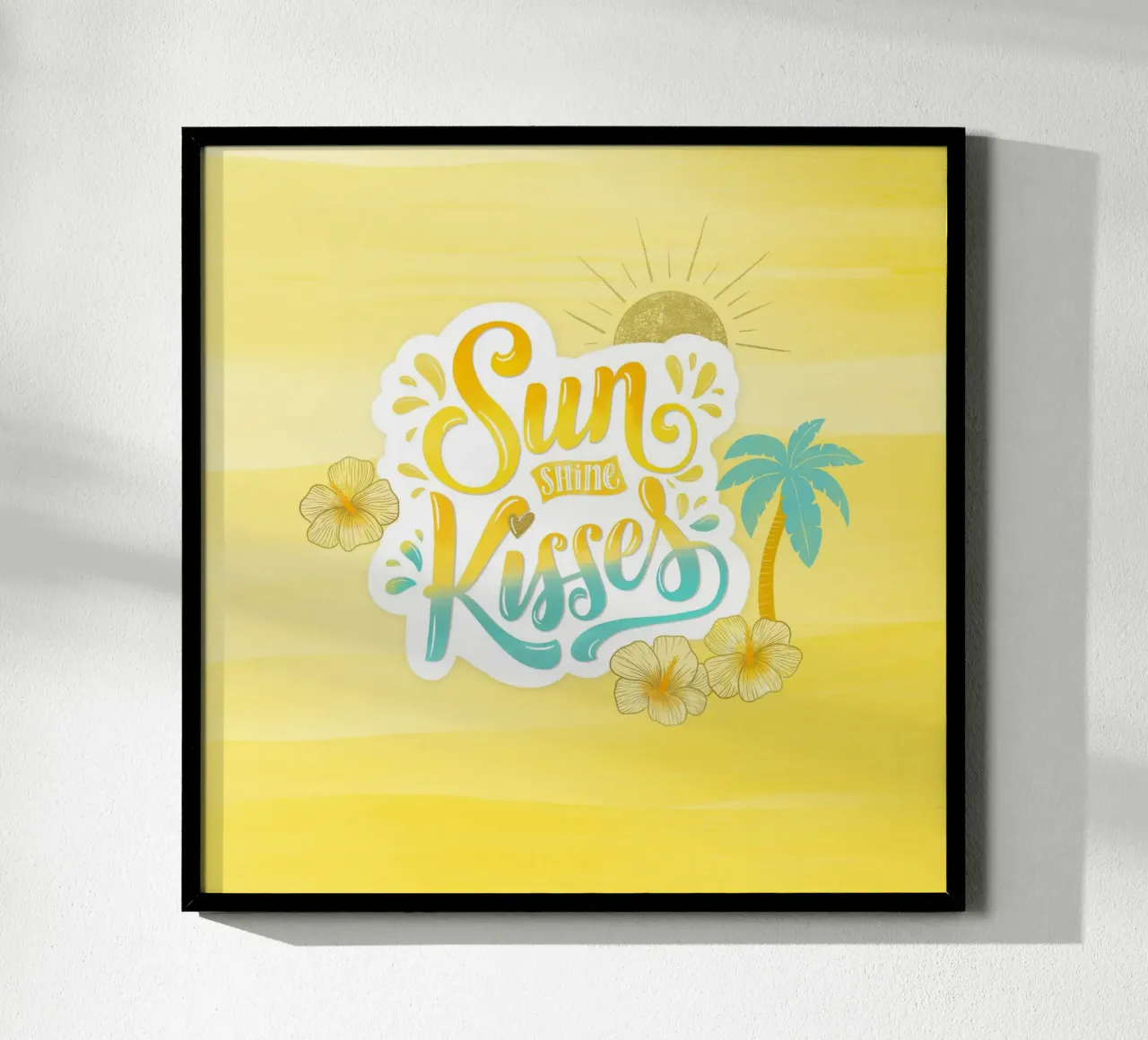 Sunshine Kisses. Summer, Palm Trees and Good Vibes. poster con telaio in alluminio da CalliLetters