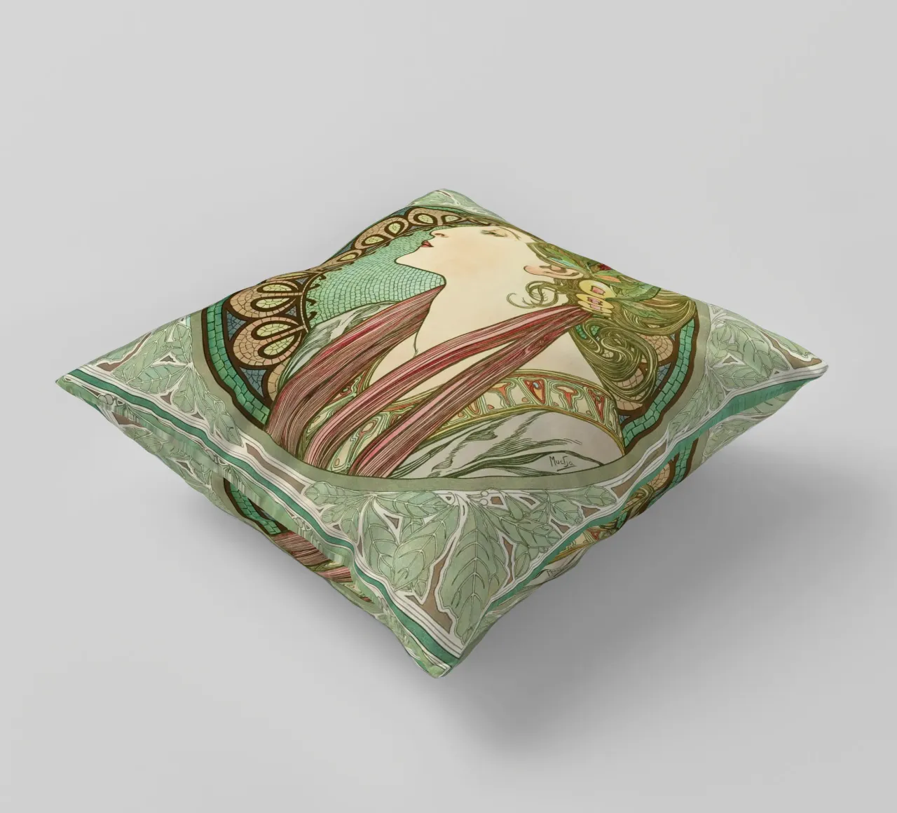Alphonse Mucha - Alloro cuscino da Timeless Artworks