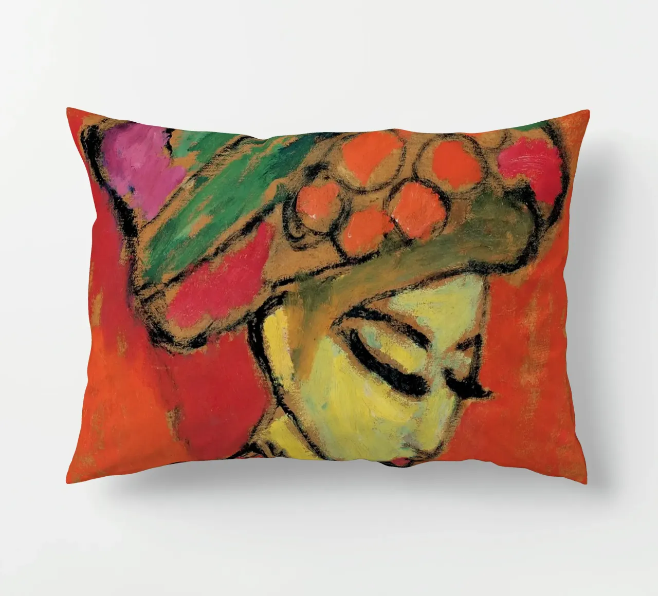 Alexej von Jawlensky - Ragazza con cappello a fiori, 1910 cuscino da Timeless Artworks