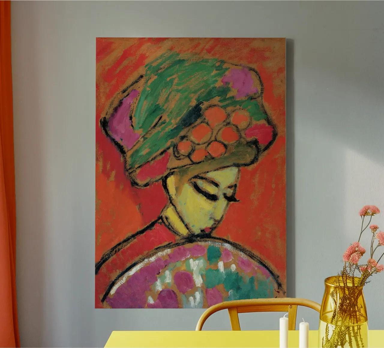 Alexej von Jawlensky - Ragazza con cappello a fiori, 1910 tela con Cornice a cassetta da Timeless Artworks