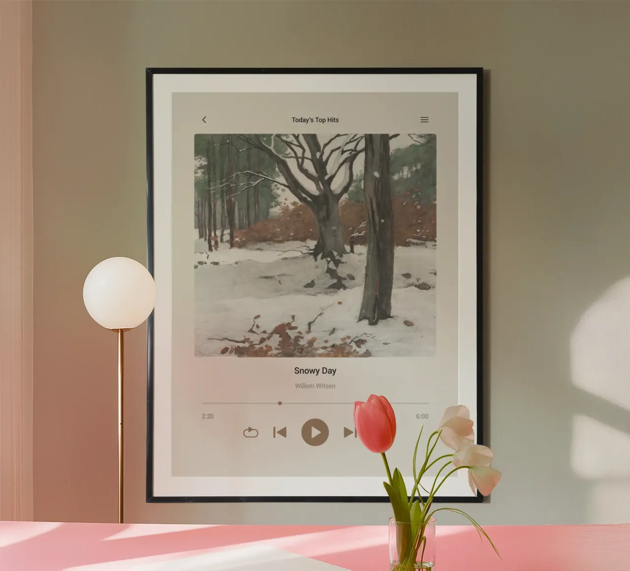 Canzone del giorno di neve poster con telaio in alluminio da Vintagrafica