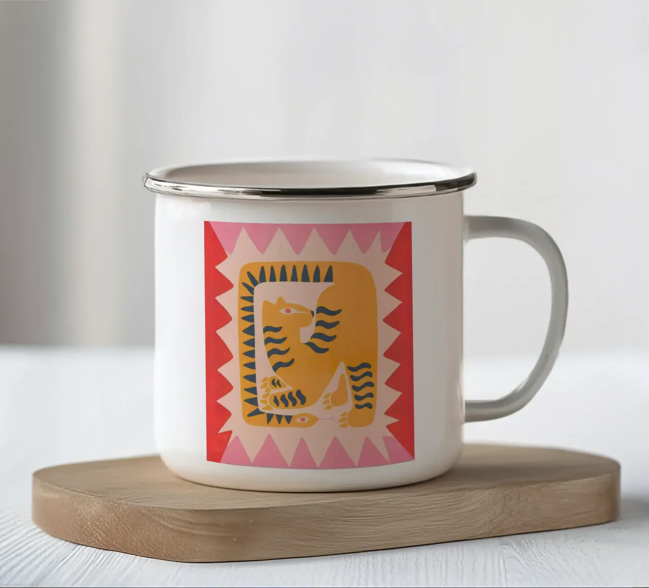 Abstrakter Tiger Schlangendruck, Tiger Grafikdruck Emaille Tasse von PrintStudio