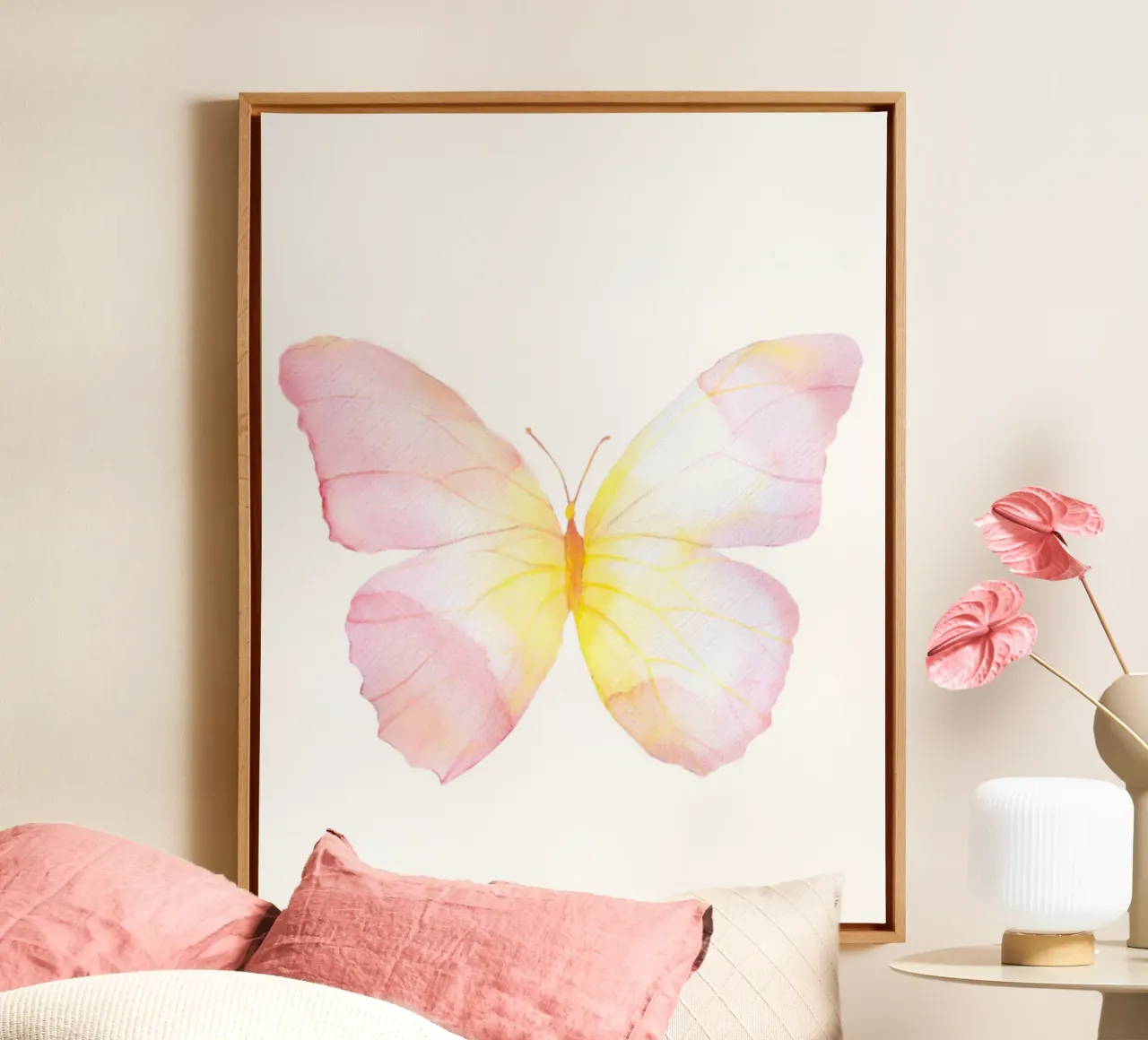 Schmetterling Poster, Aquarell Schmetterling, Hübsche Pastell Kunst Leinwand mit Schattenfugenrahmen von PrintStudio