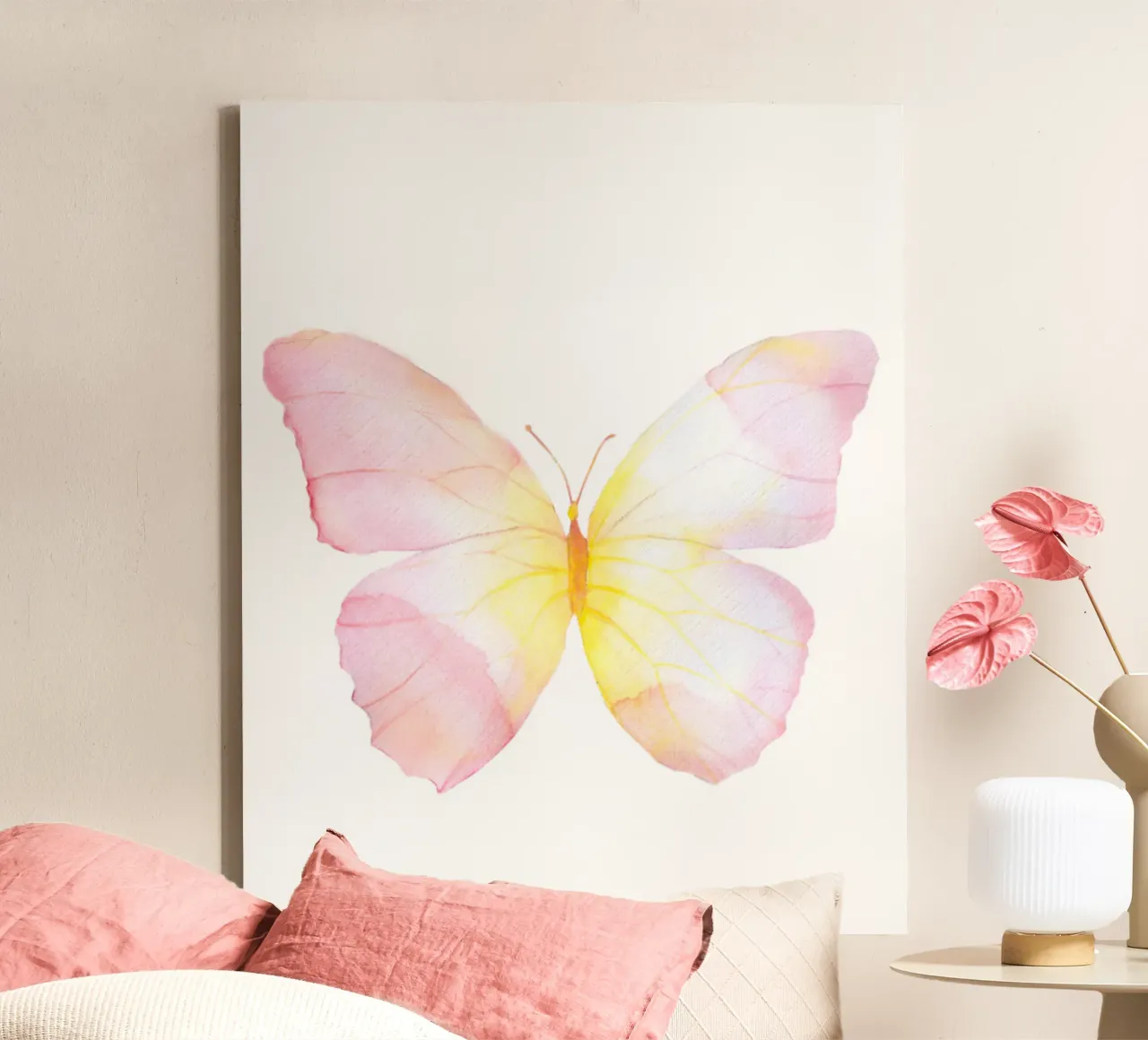 Schmetterling Poster, Aquarell Schmetterling, Hübsche Pastell Kunst Leinwand mit Schattenfugenrahmen von PrintStudio