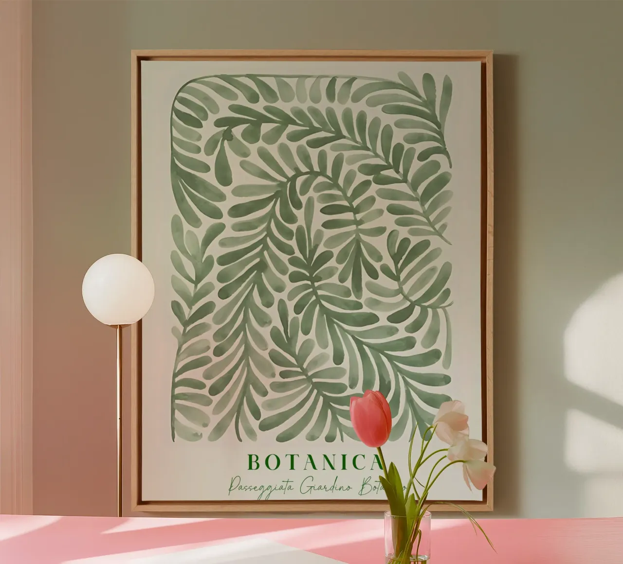 Poster botanico astratto sulle piante, foglie moderne ad acquerello tela con Cornice a cassetta da ArtHaus
