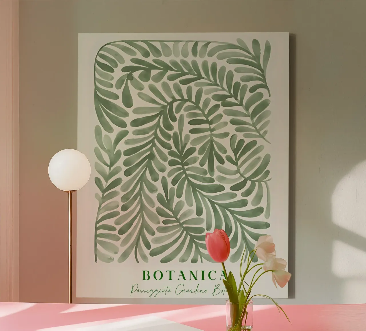 Poster botanico astratto sulle piante, foglie moderne ad acquerello tela con Cornice a cassetta da ArtHaus