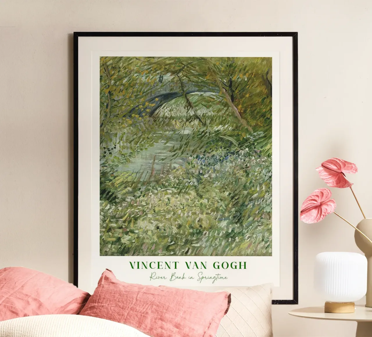 Van Gogh, Riva del fiume in primavera, stampa botanica classica poster con telaio in alluminio da ArtHaus