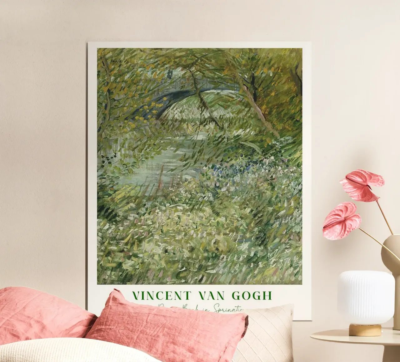 Van Gogh, Riva del fiume in primavera, stampa botanica classica poster con telaio in alluminio da ArtHaus