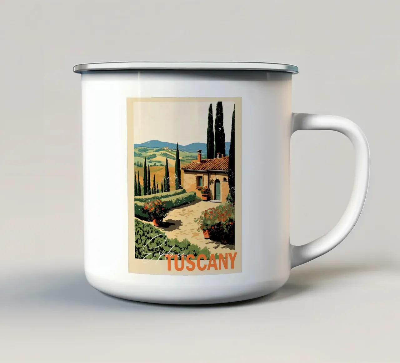 Esplorare la Toscana tazza in smalto da Indigo Rain