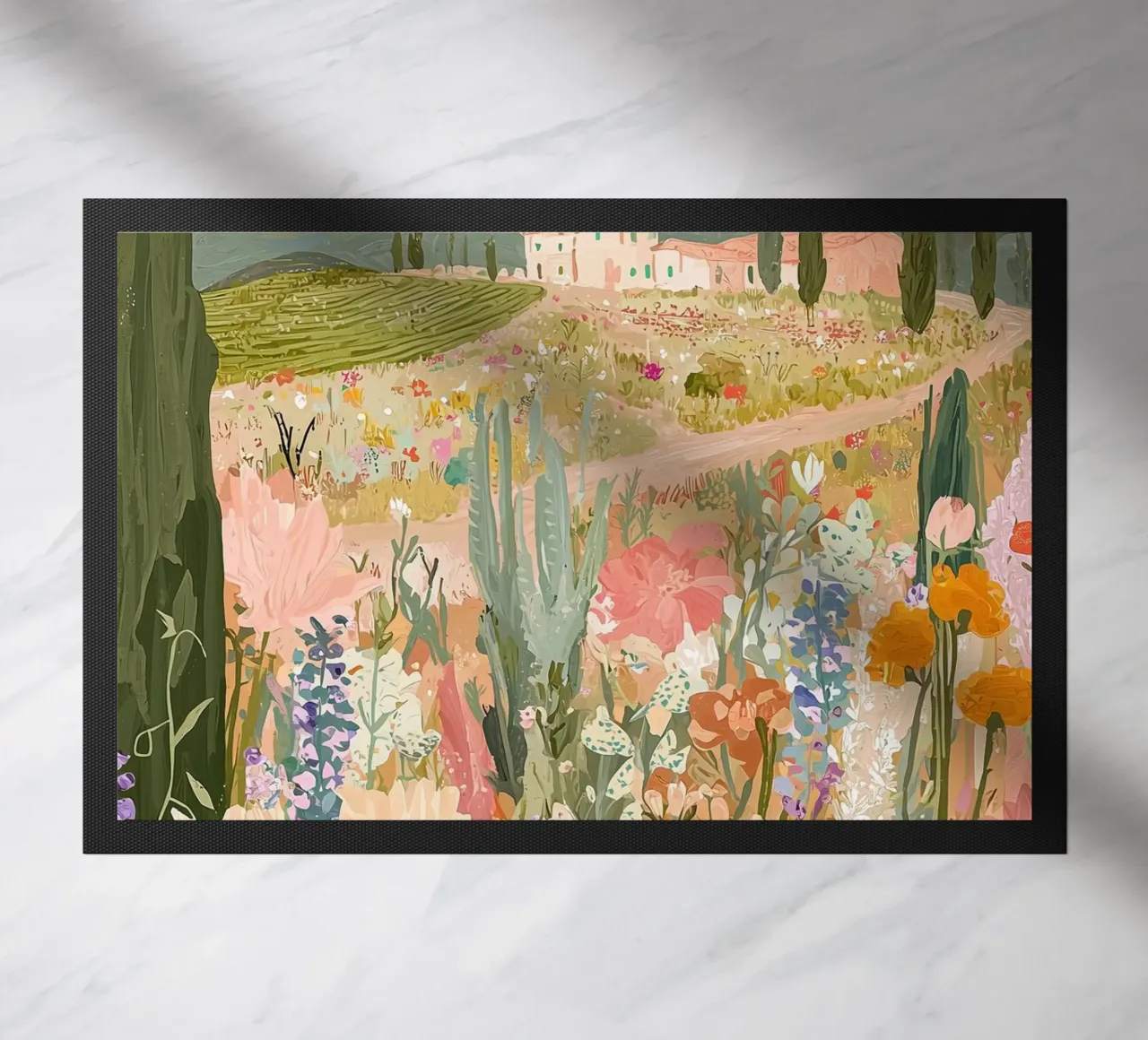 Abstrakte Floral Wilderness Druck, Blume Landschaft Kunst Fußmatte von ArtHaus