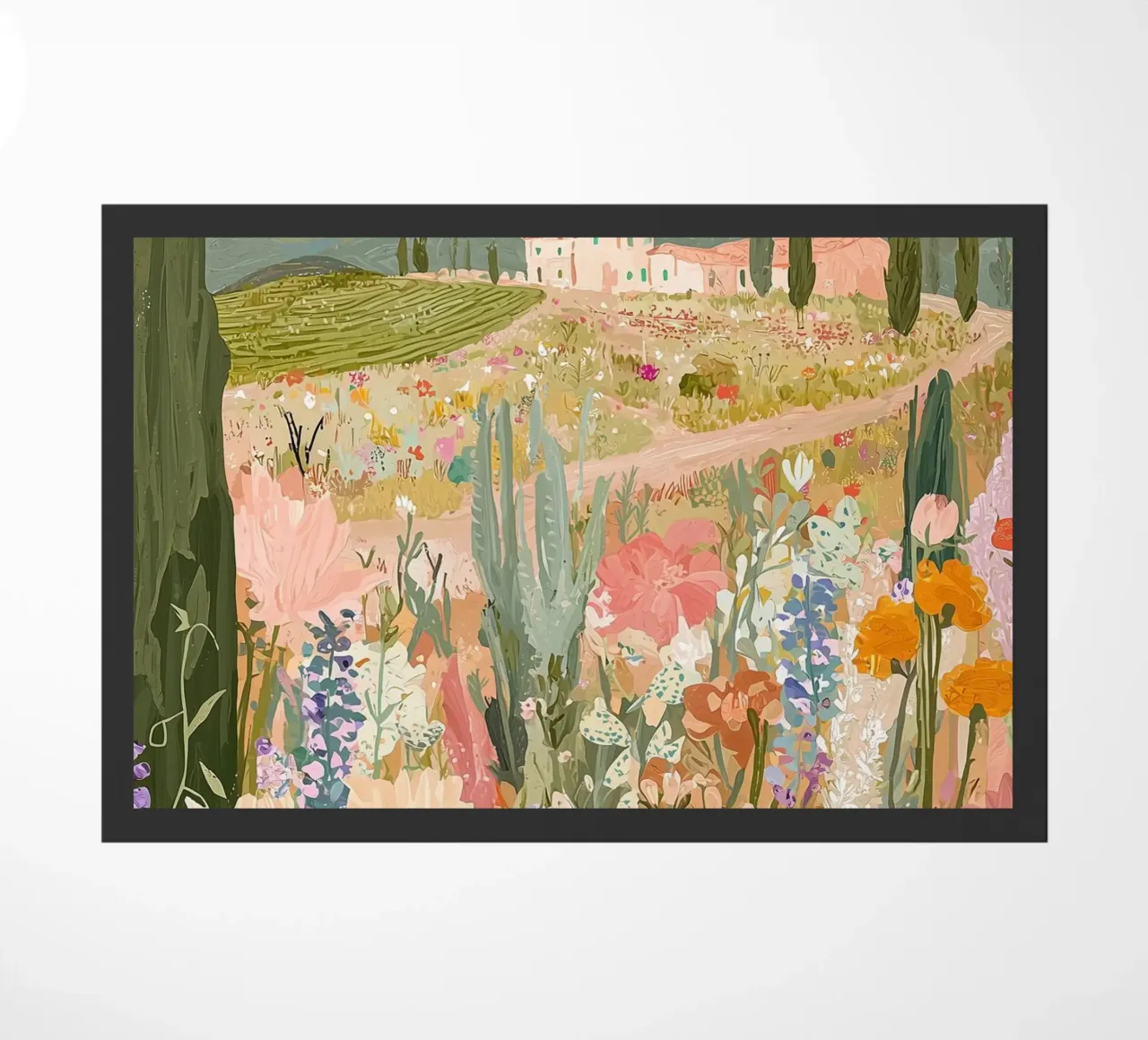 Abstrakte Floral Wilderness Druck, Blume Landschaft Kunst Fußmatte von ArtHaus