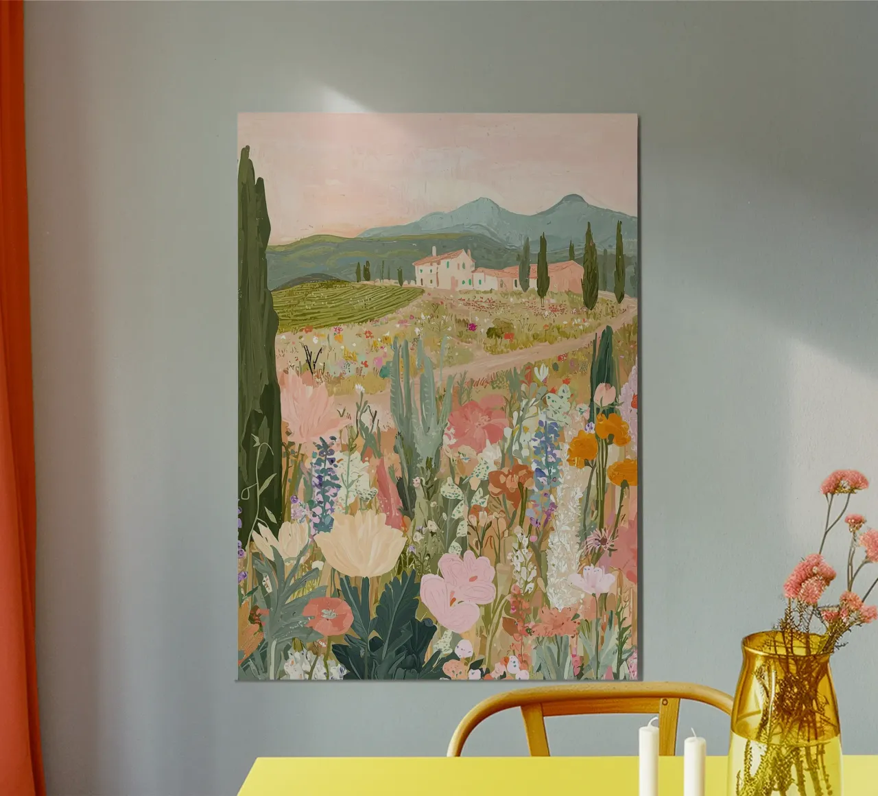 Abstracte bloemenprint, bloemenlandschap kunst poster met aluminium frame van ArtHaus