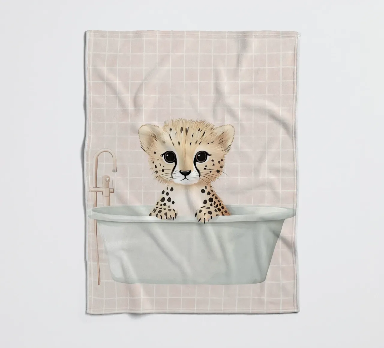 Leeuwenwelpje in bad, schattige kinderkunst, dierenkinderkamer fleecedeken van Little Lola