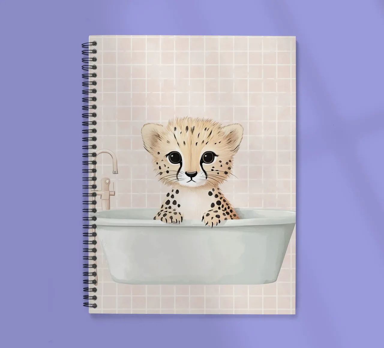 Leeuwenwelpje in bad, schattige kinderkunst, dierenkinderkamer notitieboek met spiraal van Little Lola
