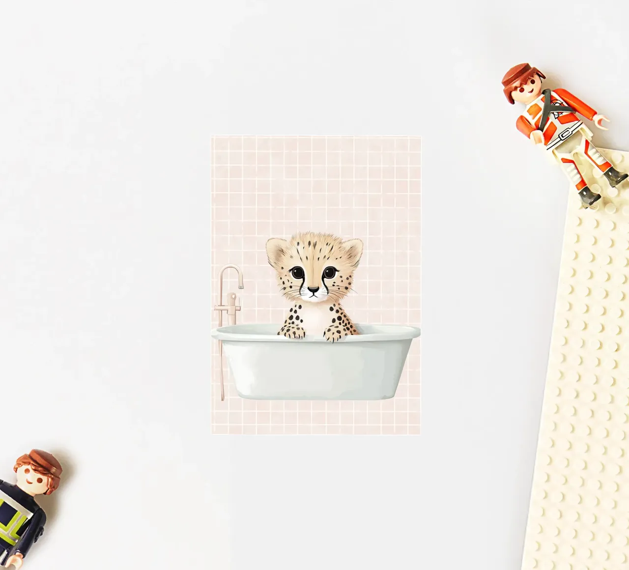 Leeuwenwelpje in bad, schattige kinderkunst, dierenkinderkamer sticker van Little Lola