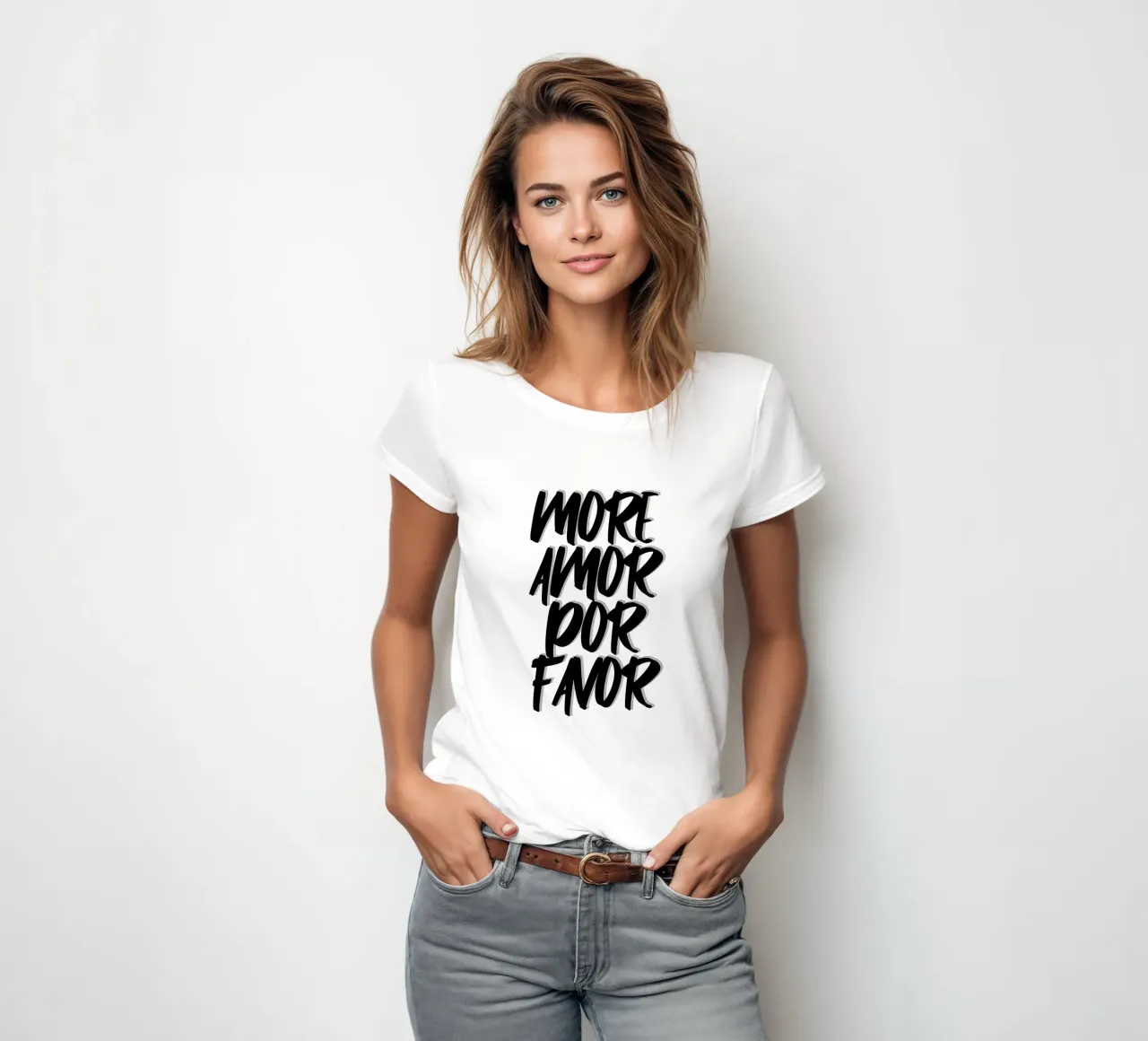 More Love Please women's fitted t-shirt by Wall of Words